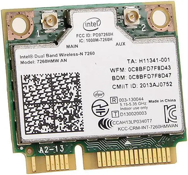 Alt view image 3 of 7 - Intel wireless-N 7260 7260HMW 300Mbps Wifi Wireless BT 4.0 Mini PCI-e Wlan Card