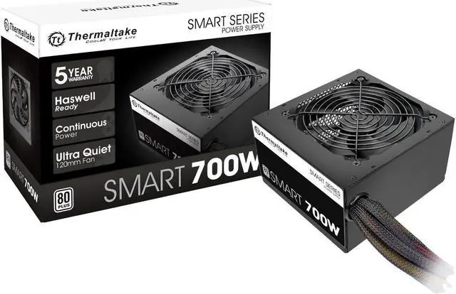 Main image of Thermaltake Smart 700W 80+ White Certified PSU, Continuous Power with 120mm Ultra Quiet Fan, ATX 12V V2.3/EPS 12V Active PFC Power Supply PS-SPD-0700NPCWUS-W