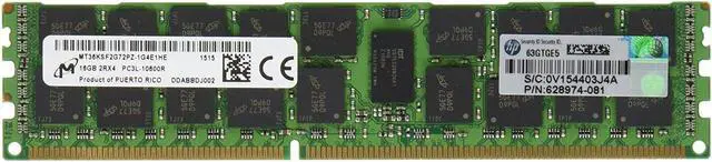 Main image of HP Compaq HPQ 16GB 2RX4 PC3L-10600-9 MEM KIT 16 DDR3 1333 Internal Memory 627812-B21