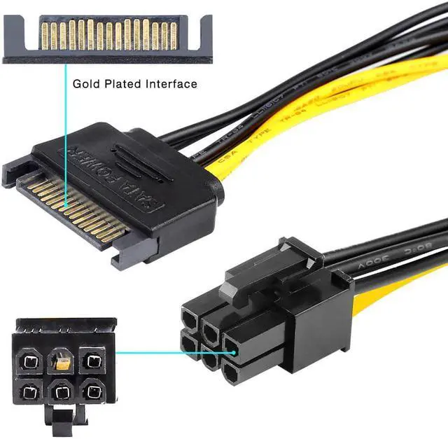 Alt view image 3 of 7 - Electop 2 Pack 8 Inch SATA 15 pin to 6 pin PCI Express Card Power Cable