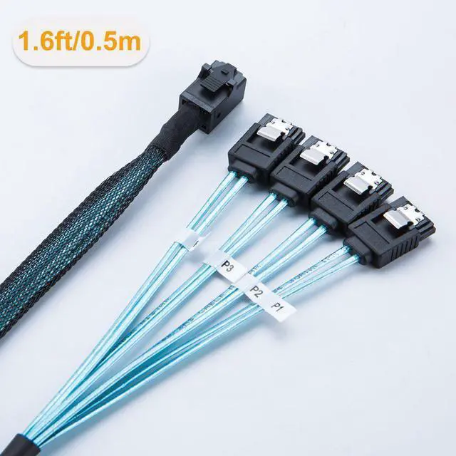 Alt view image 5 of 6 - CableCreation Internal HD Mini SAS Cable, Internal HD Mini SAS (SFF-8643 Host) - 4X SATA (Target) Cable,SFF-8643 to 4X SATA Cable,1.6ft, SFF-8643 for Controller, 4 Sata Connect to Hard Drive