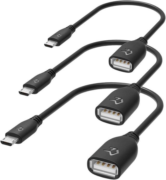 Rankie Micro USB (Male) to USB 2.0 (Female) Adapter, On-The-Go (OTG)  Convertor Cable, 3-Pack, Black
