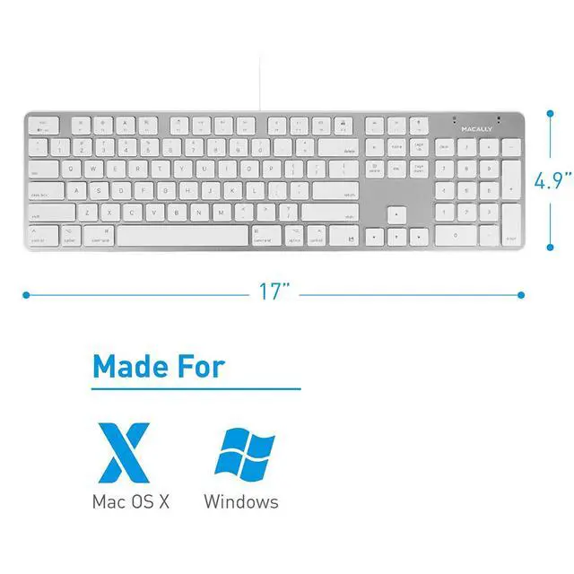 Alt view image 2 of 7 - Macally Ultra-Slim USB Wired Keyboard with Number Keypad for Apple Mac Pro, MacBook Pro/Air, iMac, Mac Mini, Laptop Computers, Windows Desktop PC Laptops, Silver (SLIMKEYPROA)