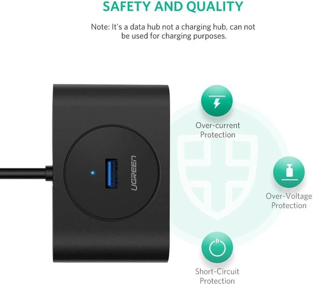 Alt view image 7 of 7 - UGREEN USB 3.0 Hub 4 Port USB 3 Data Hub Portable Super Speed for MacBook Air, Mac Mini, iMac Pro, Microsoft Surface, Ultrabooks with 3 FT Extension Cable USB Hub (Black)