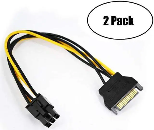 Main image of Ebanku SATA 15 Pin to 6 Pin PCI Express (PCIe) Graphics Video Card Power Cable Adapter (8 Inch)(2 pack)
