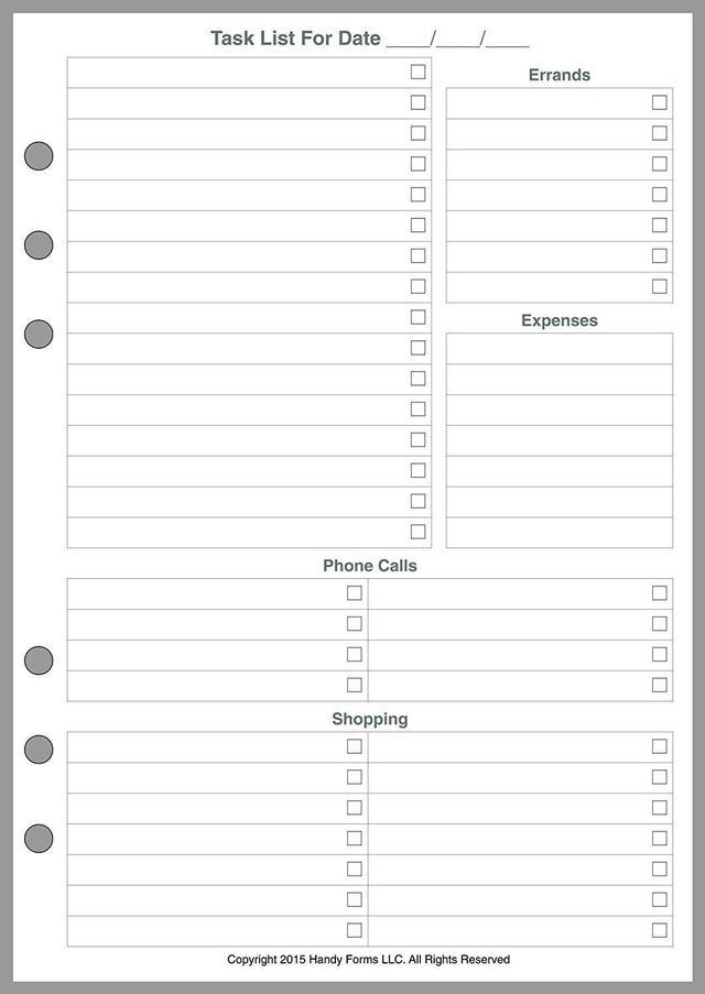 A5 Size Daily Task Planner Insert, Sized and Punched for 6-Ring A5  Notebooks by Filofax, Mulberry, Kikki K, TMI, and others. Sheet Size 5.83 x  8.27 (148mm x 210mm) 