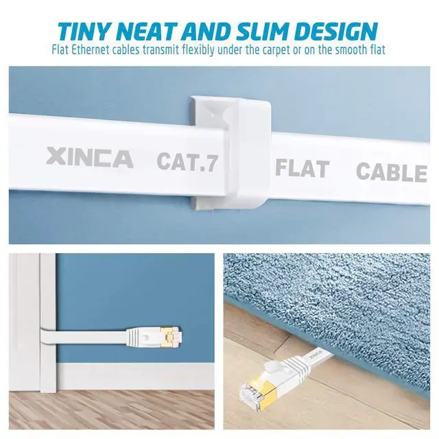 Alt view image 4 of 7 - Cat 7 Flat Ethernet Cable 50ft WhiteHigh Speed 10GB Shielded (STP) LAN Internet Network Cable-XINCA Ethernet Patch Computer Cable with Snagless Rj45 Connectors - 50 feet White (15.2 Meters)