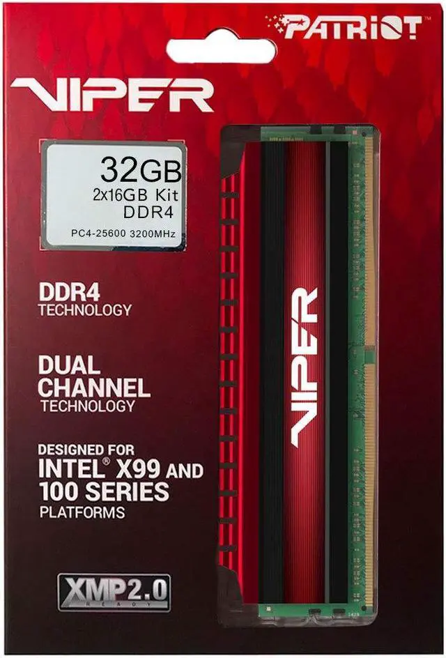 Alt view image 5 of 20 - Patriot Viper 4 32GB (2 x 16GB) DDR4 3200 (PC4 25600) Desktop Memory Model PV432G320C6K