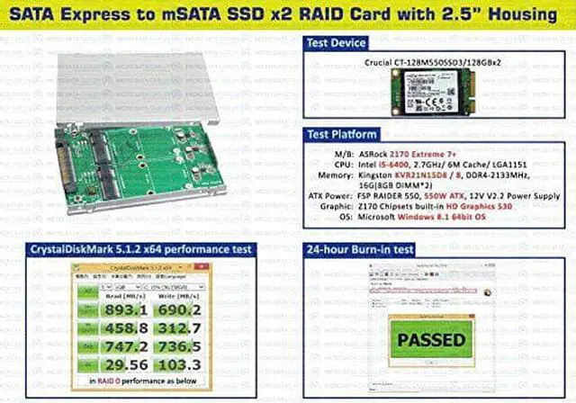 Alt view image 2 of 4 - 2.5 Inch SATA Express to mSATA SSD RAID Card