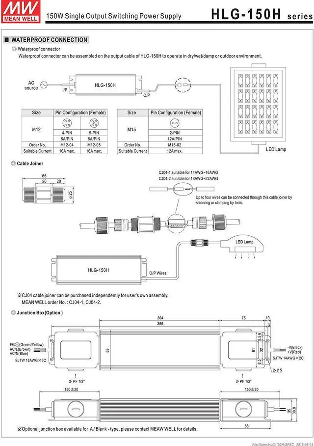 Alt view image 7 of 7 - MW Mean Well HLG-150H-42A 42V 3.6A 150W Single Output LED Switching Power Supply