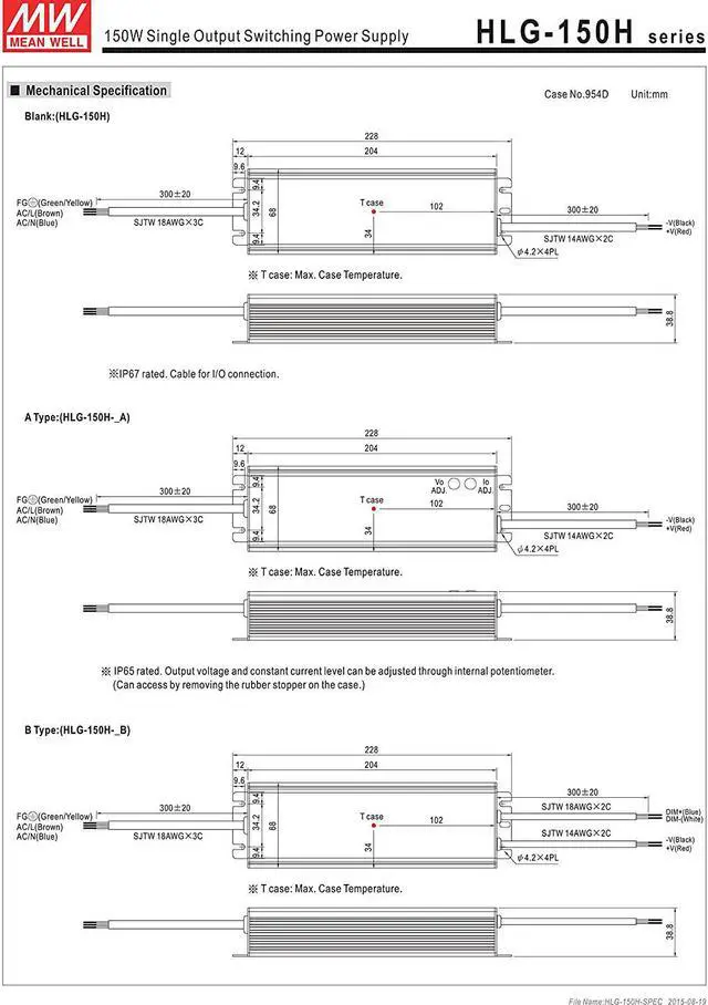 Alt view image 3 of 7 - MW Mean Well HLG-150H-42A 42V 3.6A 150W Single Output LED Switching Power Supply