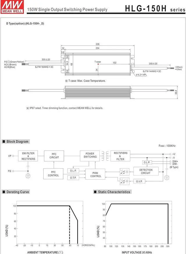 Alt view image 4 of 7 - MW Mean Well HLG-150H-42A 42V 3.6A 150W Single Output LED Switching Power Supply