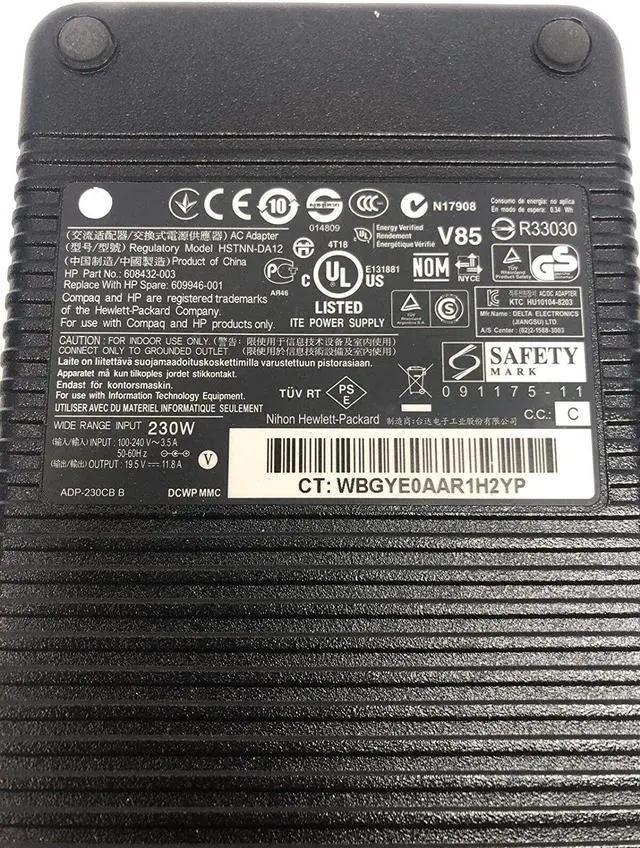 Alt view image 2 of 5 - Genuine 230W 19.5V 11.8A A/C Adapter for HP Elitebook Probook Laptop HSTNN-LA12
