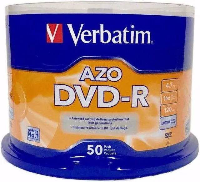Main image of VERBATIM AZO DVD-R 16X 4.7GB Branded Logo 50 pack Spindle 95101 NEW