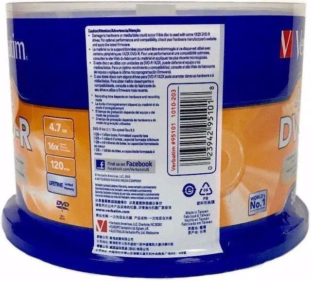 Alt view image 3 of 4 - VERBATIM AZO DVD-R 16X 4.7GB Branded Logo 50 pack Spindle 95101 NEW
