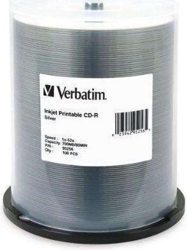 Main image of New VERBATIM CD-R CDR 52X 700MB Silver Inkjet Printable 100 pack Spindle 95256