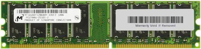 Main image of MT16VDDT12864AY-335F2 Micron 1GB PC2700 DDR-333MHz non-ECC Unbuffered CL2.5 184-Pin DIMM Dual Rank Memory Module