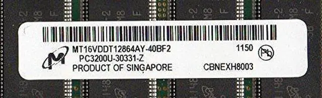Main image of MICRON MT16VDDT12864AY-40BF2 DDR400 PC3200U 1GB NON-ECC 184-PIN UNBUFF DIMM 128MX6