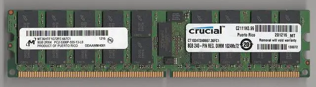 Main image of MICRON MT36HTF1G72PZ-667C1 PC2-5300P DDR2 667 8GB 2RX4 ECC REG 2RX4 (FOR SERVER ONLY)