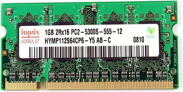 Main image of Lot of 2 Hynix 1GB PC2-5300 DDR2-667Mhz non-ECC Unbuffered CL5 200-Pin SoDimm Memory Module HYMP112S64CP6-Y5 AB-C