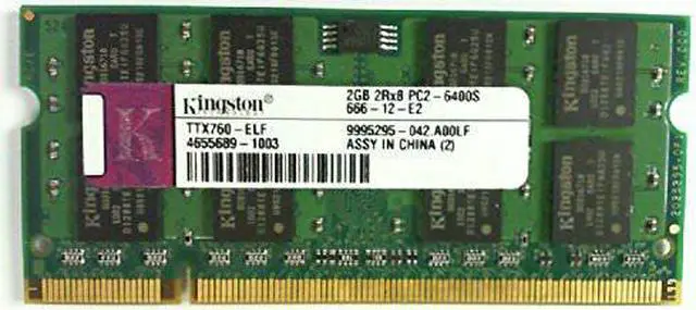 Main image of KINGSTON TTX760-ELF 2GB NOTEBOOK SODIMM DDR2 PC6400(800) UNBUF 1.8v 2RX8 200P 256MX64 128mX8 CL6 8k