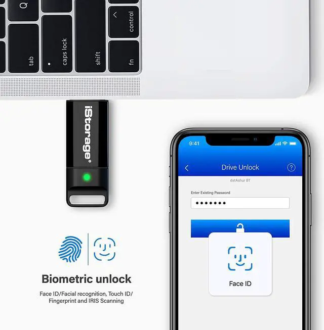 Alt view image 5 of 9 - iStorage datAshur BT USB 3.2 Encrypted Secure Flash Drive 128GB - Unlock wirelessly via your smartphone using Bluetooth (iOS/Android) - Remote Management Ready (IS-FL-DBT-256-128)
