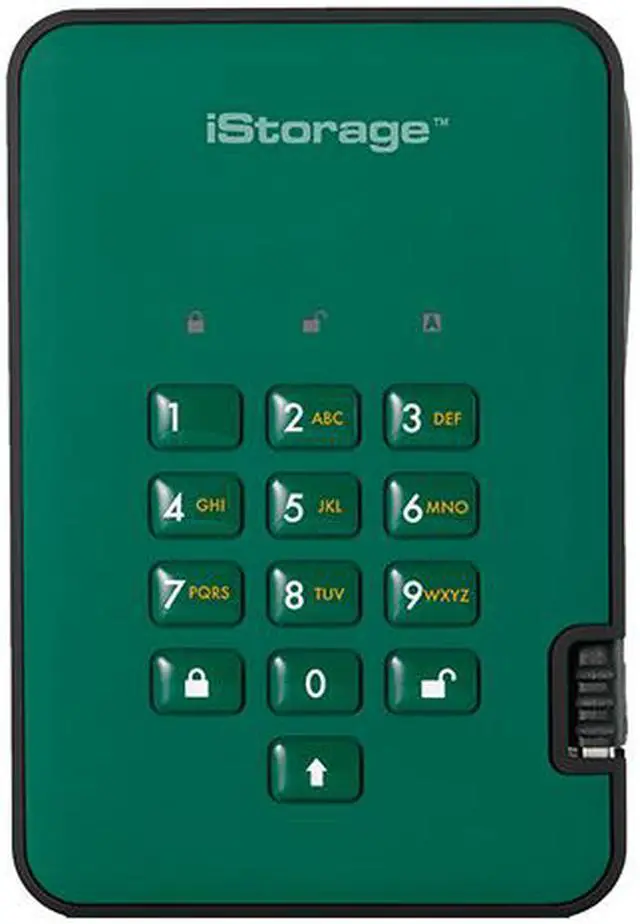 Main image of iStorage diskAshur2 HDD 500GB Green - Secure portable hard drive - Password protected, dust and water resistant, portable, military grade hardware encryption USB 3.1 IS-DA2-256-500-GN