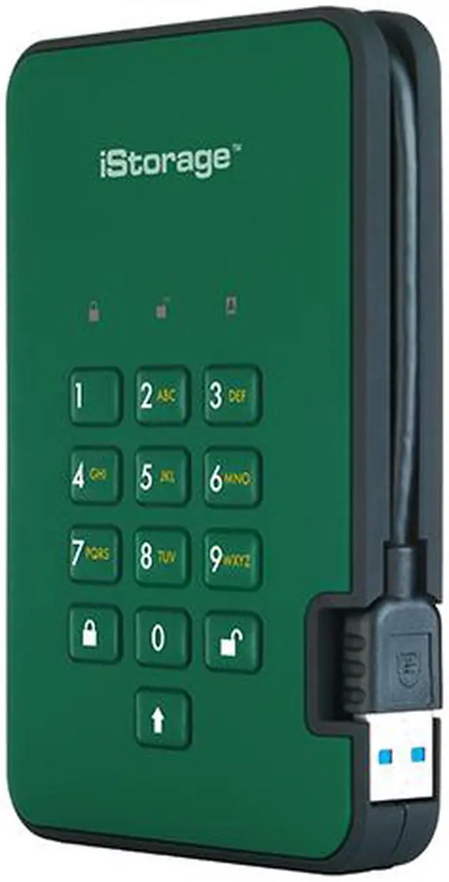 Alt view image 3 of 11 - iStorage diskAshur2 HDD 500GB Green - Secure portable hard drive - Password protected, dust and water resistant, portable, military grade hardware encryption USB 3.1 IS-DA2-256-500-GN