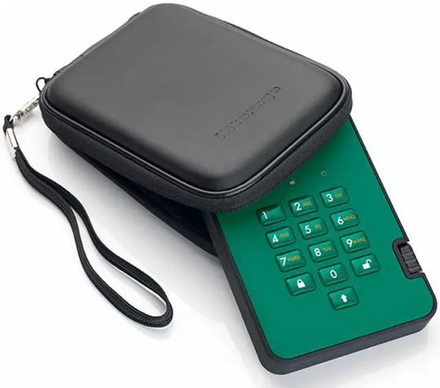 Alt view image 2 of 12 - iStorage diskAshur2 HDD 1TB Green - Secure portable hard drive - Password protected, dust and water resistant, portable, military grade hardware encryption USB 3.1 IS-DA2-256-1000-GN