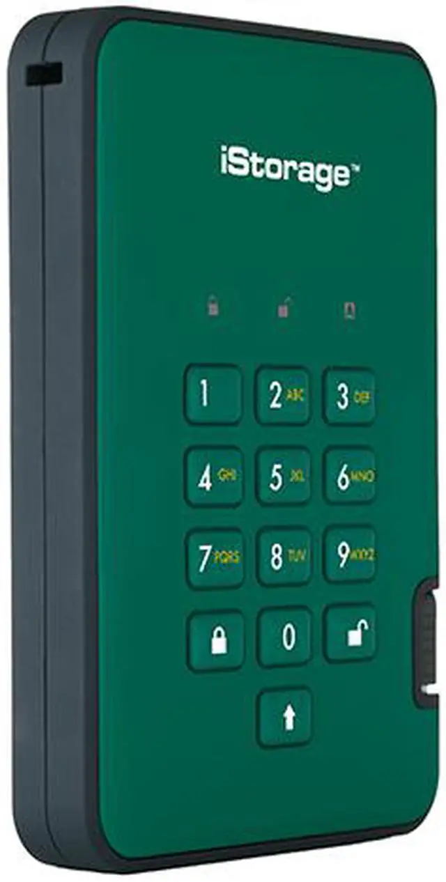 Alt view image 4 of 12 - iStorage diskAshur2 HDD 1TB Green - Secure portable hard drive - Password protected, dust and water resistant, portable, military grade hardware encryption USB 3.1 IS-DA2-256-1000-GN