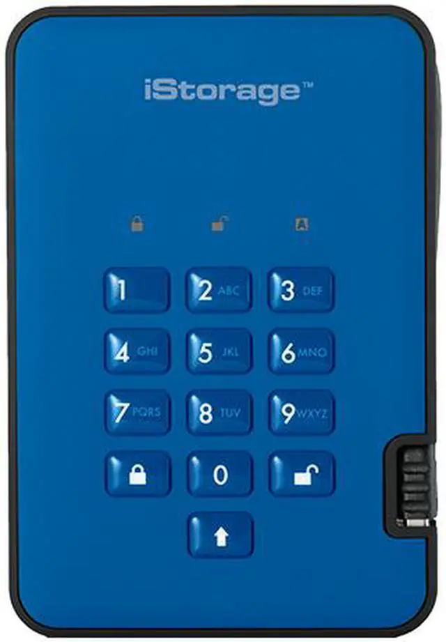 Main image of iStorage diskAshur2 HDD 1TB Blue - Secure portable hard drive - Password protected, dust and water resistant, portable, military grade hardware encryption USB 3.1 IS-DA2-256-1000-BE