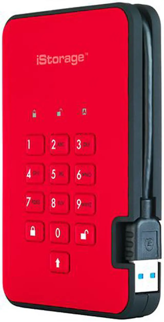 Alt view image 4 of 13 - iStorage diskAshur2 HDD 5TB Red -  Secure portable hard drive - Password protected, dust and water resistant, portable, military grade hardware encryption USB 3.1 IS-DA2-256-5000-R