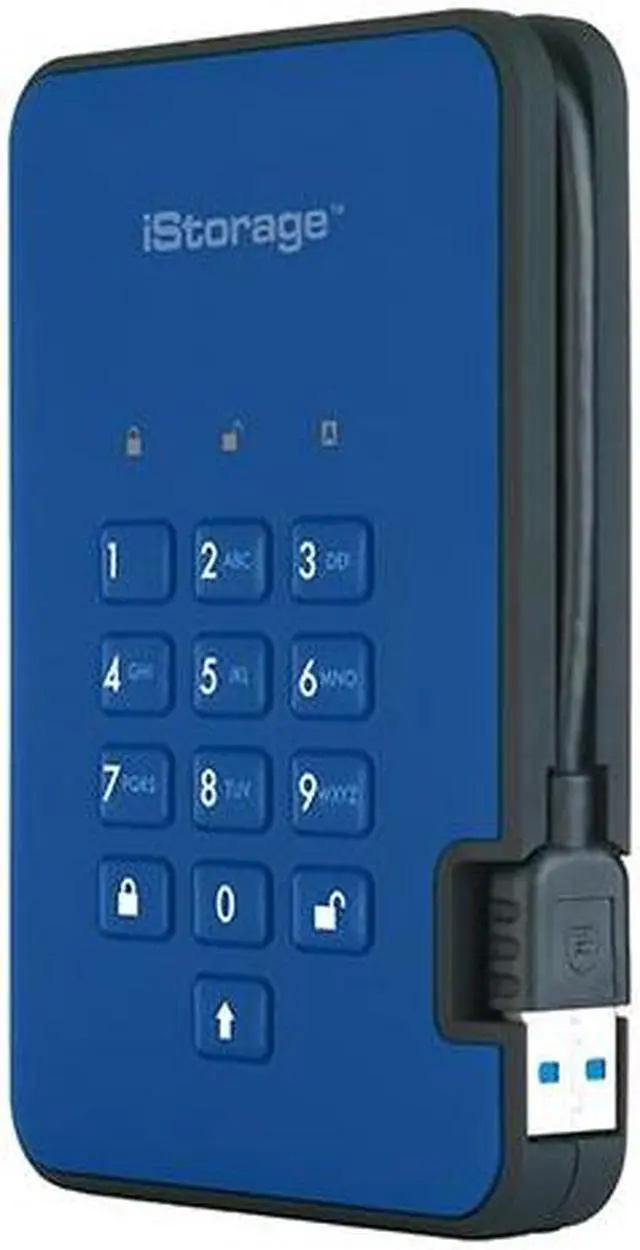 Alt view image 4 of 11 - iStorage diskAshur2 2TB Blue - Secure portable hard drive - Password protected, dust and water resistant, portable, military grade hardware encryption USB 3.1 IS-DA2-256-2000-BE