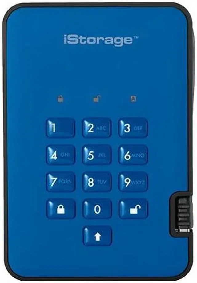 Main image of iStorage diskAshur2 2TB Blue - Secure portable hard drive - Password protected, dust and water resistant, portable, military grade hardware encryption USB 3.1 IS-DA2-256-2000-BE