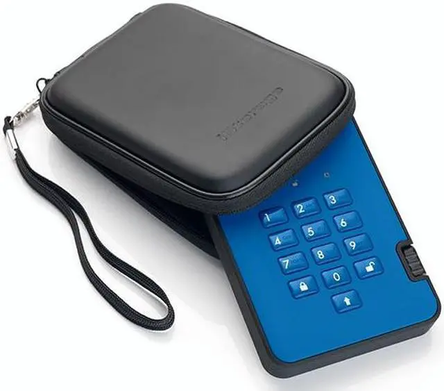 Alt view image 3 of 11 - iStorage diskAshur2 2TB Blue - Secure portable hard drive - Password protected, dust and water resistant, portable, military grade hardware encryption USB 3.1 IS-DA2-256-2000-BE