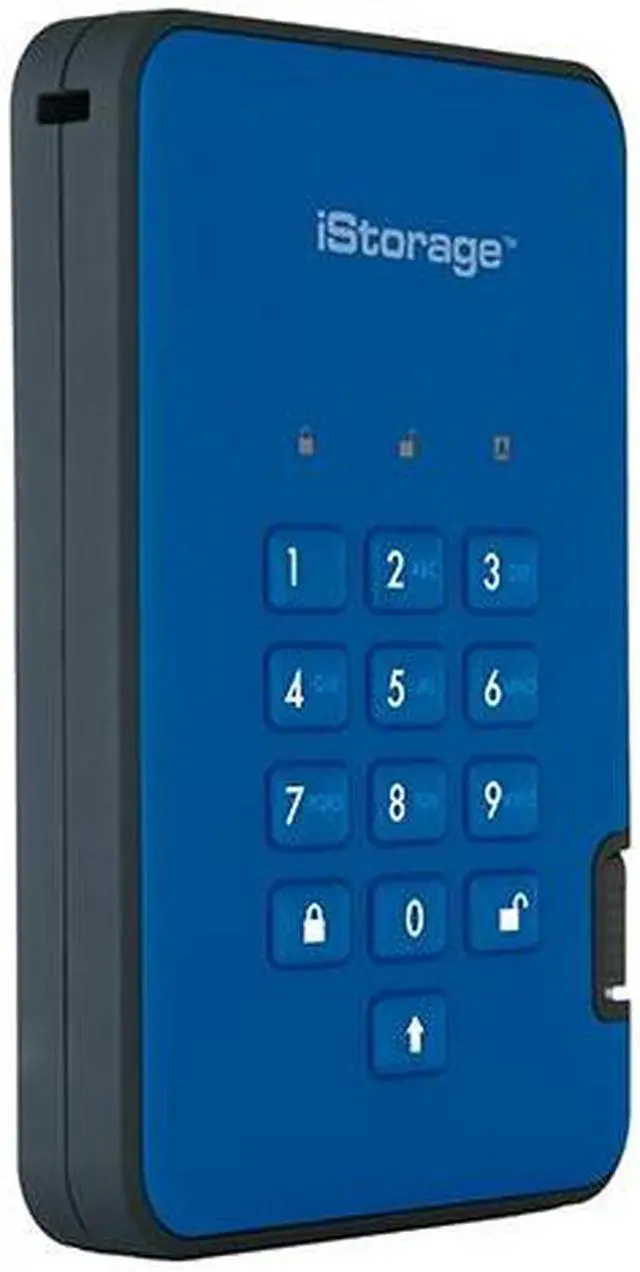 Alt view image 2 of 11 - iStorage diskAshur2 2TB Blue - Secure portable hard drive - Password protected, dust and water resistant, portable, military grade hardware encryption USB 3.1 IS-DA2-256-2000-BE