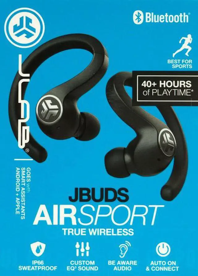 Alt view image 4 of 16 - JLab JBuds Air Sport True Wireless Bluetooth Earbuds + Charging Case Black (ADIB07R7DT3JV)