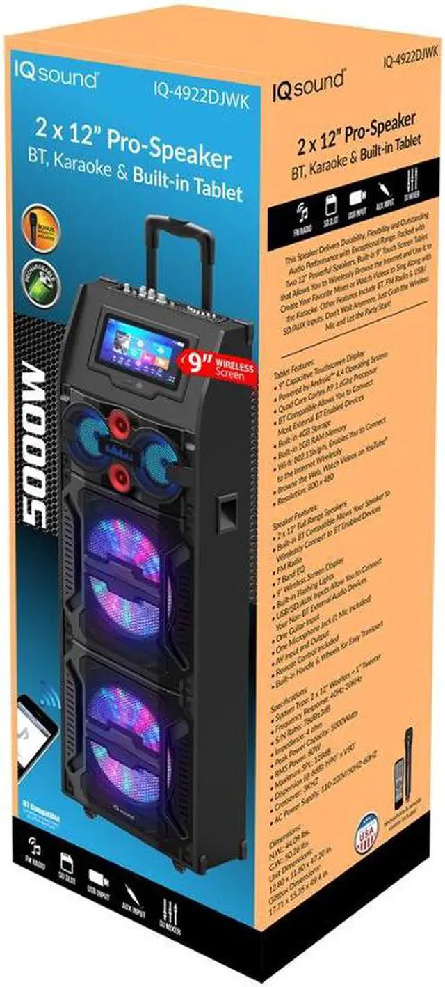 Alt view image 2 of 6 - Supersonic 2 x 12 Pro Speaker Bluetooth, Karaoke Built-in Tablet 14.1 Touchscreen USB/EQ/Mic IQ-4922DJWK
