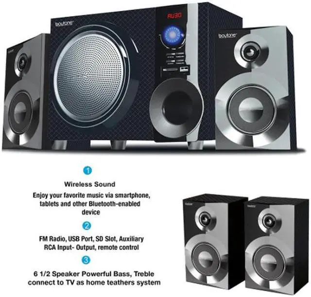 Alt view image 6 of 8 - Boytone BT-215FD Powerful Wireless Bluetooth Home Speaker System  Bass System FM Radio, Remote Control, Aux-In