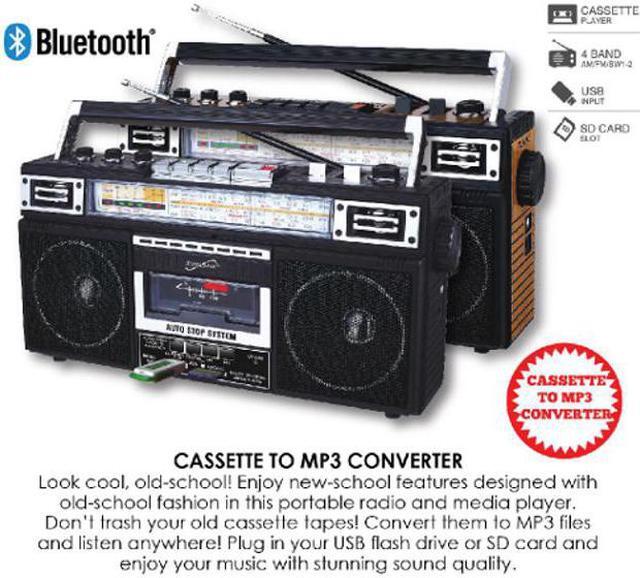 Alt view image 8 of 14 - Supersonic SC-3201BT-BK 4 Band Radio & Cassette Player + Cassette To Mp3 Converter & Bluetooth (Black)