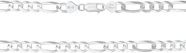 Main image of Solid 925 Sterling Silver Italian 7.8 mm Flat 22 Figaro Link Chain Necklace for Women Men Made in Italy FIG180-22