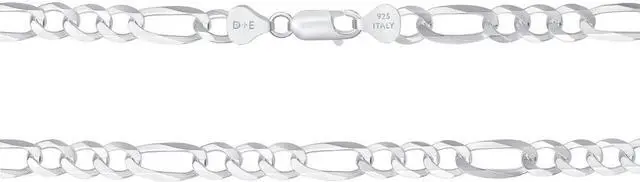 Main image of Solid 925 Sterling Silver Italian 7.8mm Flat 20 Figaro Link Chain Necklace for Women Men Made in Italy FIG180-20