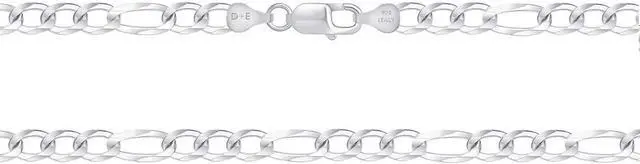 Main image of Solid 925 Sterling Silver Italian 6.8mm Flat 22 Figaro Link Chain Necklace for Women Men Made in Italy FIG160-22