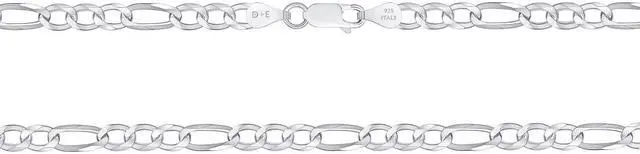 Main image of Solid 925 Sterling Silver Italian 5.5mm Flat 20 Figaro Link Chain Necklace for Women Men Made in Italy FIG150-20