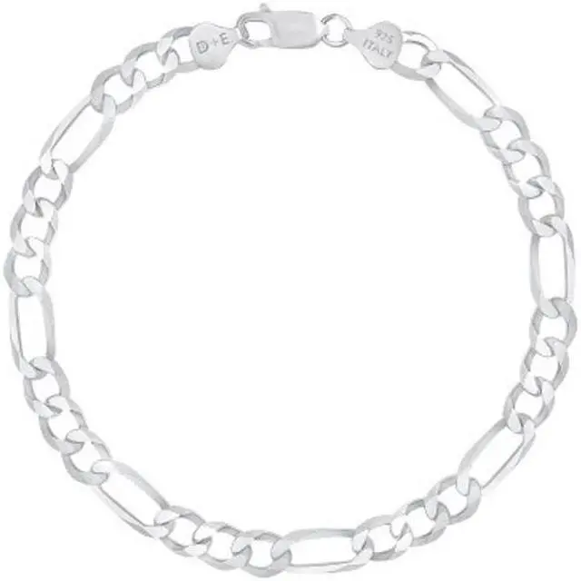 Alt view image 2 of 6 - Solid 925 Sterling Silver Italian 7.8 mm Flat 22 Figaro Link Chain Necklace for Women Men Made in Italy FIG180-22