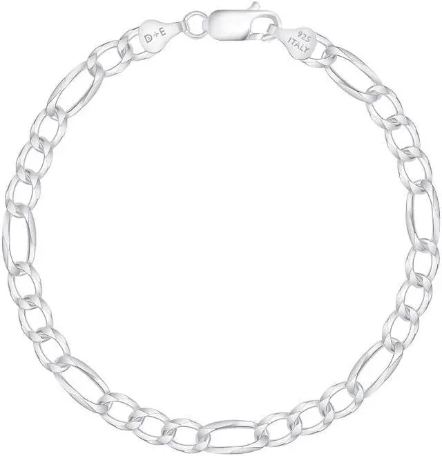 Alt view image 2 of 6 - Solid 925 Sterling Silver Italian 6.8mm Flat 20 Figaro Link Chain Necklace for Women Men Made in Italy FIG160-20