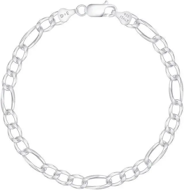 Alt view image 2 of 7 - Solid 925 Sterling Silver Italian 6.8mm Flat 22 Figaro Link Chain Necklace for Women Men Made in Italy FIG160-22