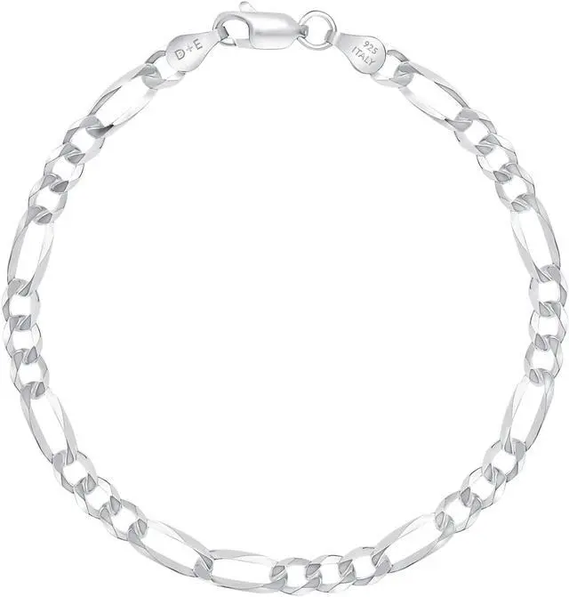Main image of Solid 925 Sterling Silver Italian 5mm Flat 24 Figaro Link Chain Necklace for Women Men Made in Italy FIG120-24