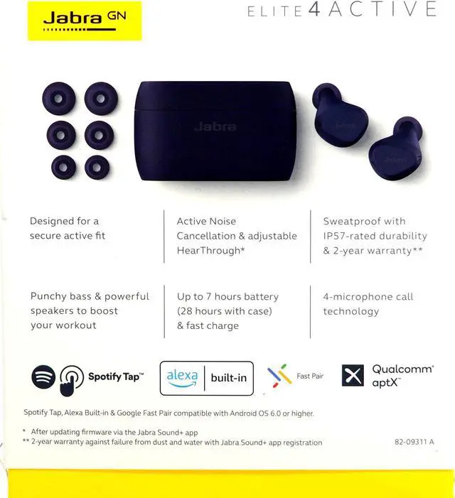 Alt view image 11 of 11 - Jabra Elite 4 Active True Wireless Bluetooth Noise Cancelling Earbuds, Navy