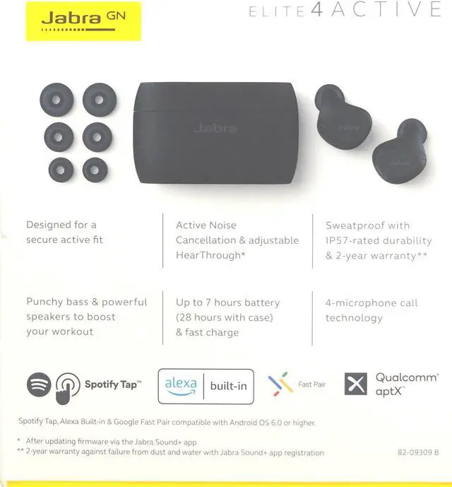 Alt view image 10 of 10 - Jabra Elite 4 Active True Wireless Bluetooth Noise Cancelling Earbuds, Black